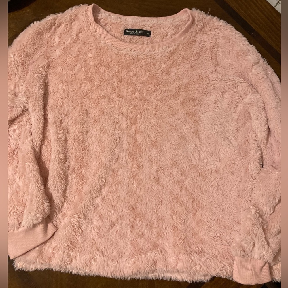 Ladies Size Medium Knapp Studio Pullover Fuzzy Pink Sweater